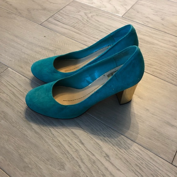 teal and gold shoes